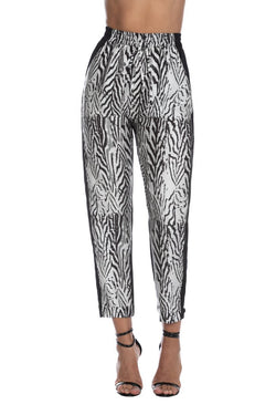 Pantalone GIACIER vita alta con coulisse più risvolto fantasia animalier