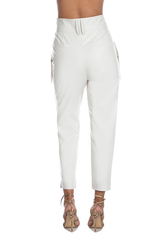 Panta LUCANIA in ecopelle vita media con tasche francesi più frange