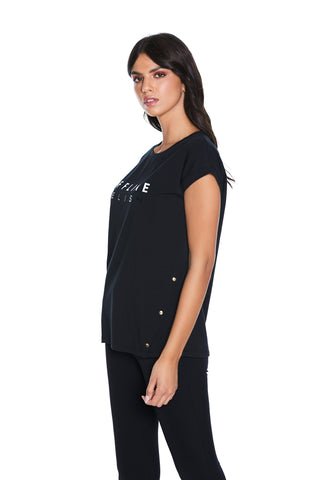 T-Shirt NYUROF mezza manica con stampa offline più borchie