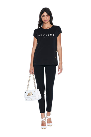 T-Shirt NYUROF mezza manica con stampa offline più borchie