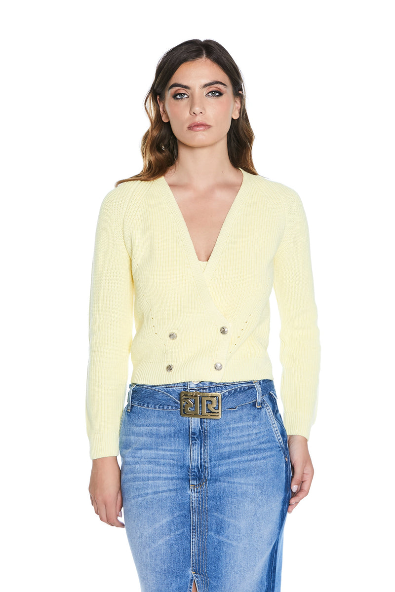 Cardigan DASTREN manica lunga scollo incrocio con bottoni snap punto uncinetto