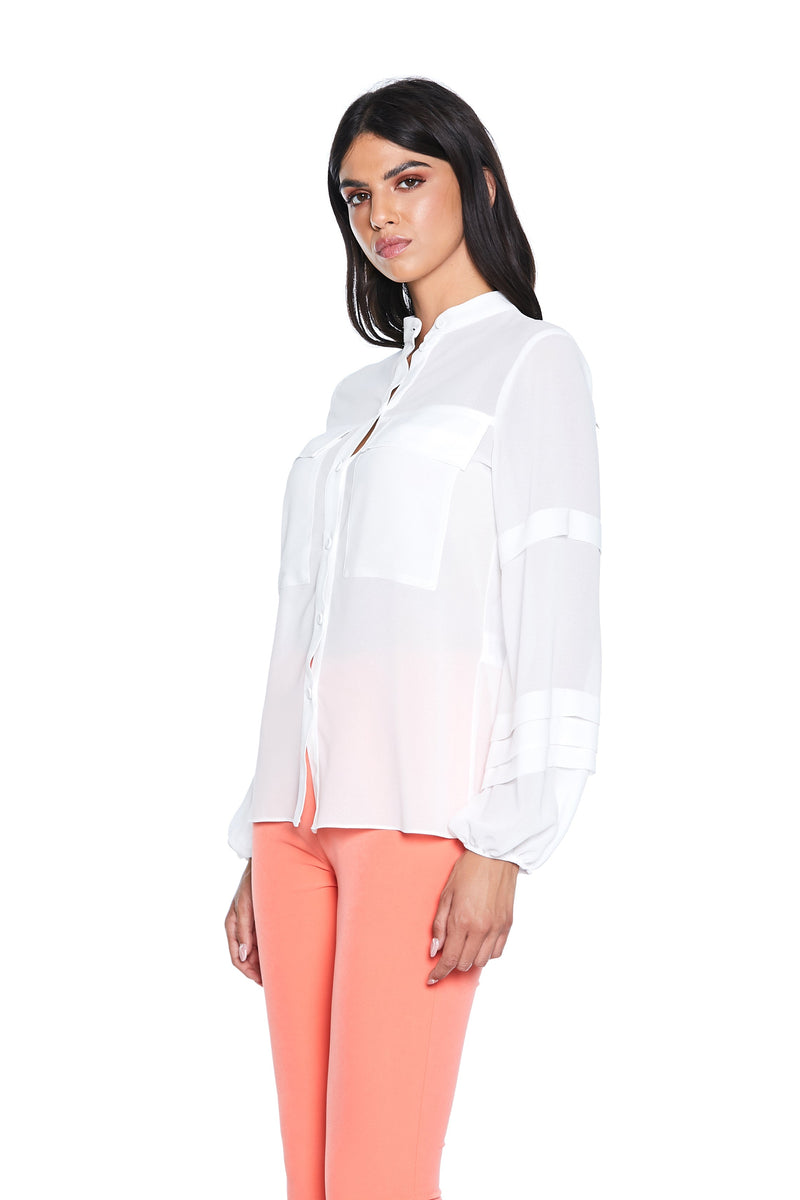 Camicia KISSME manica lunga con pieghe più arricci scollo koreana con tasche
