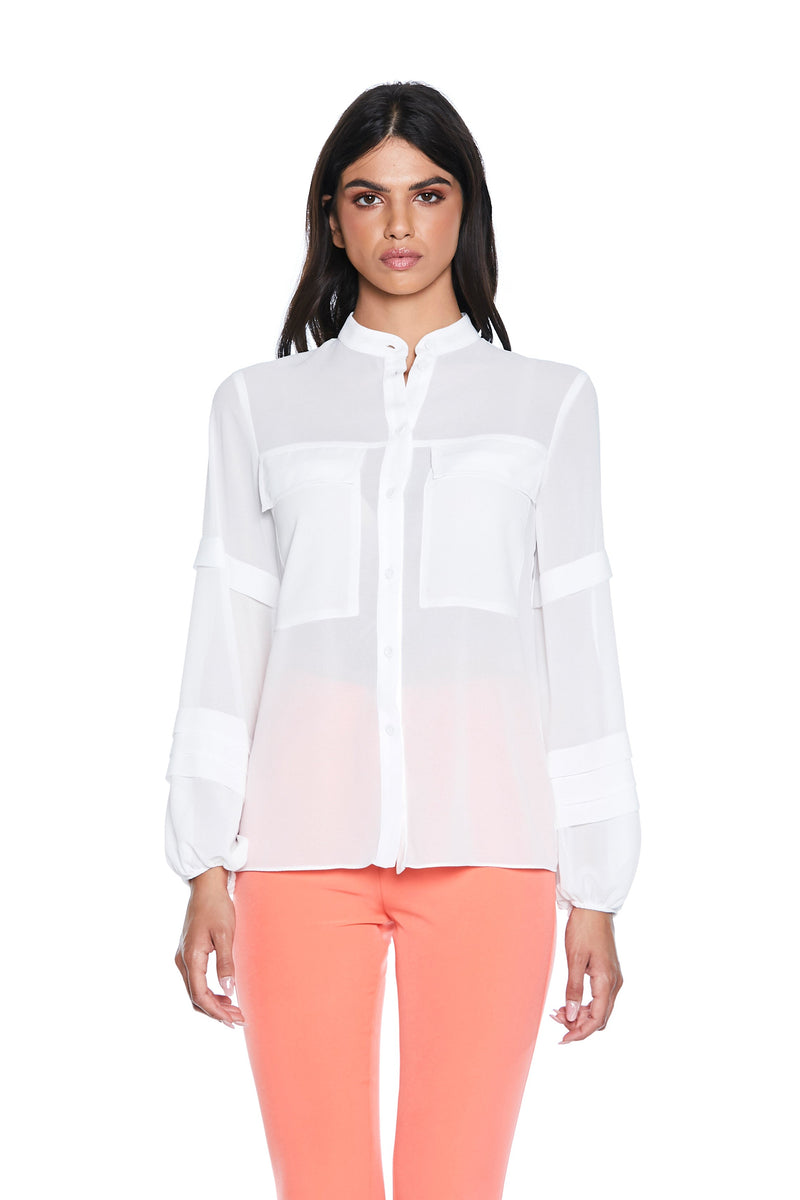 Camicia KISSME manica lunga con pieghe più arricci scollo koreana con tasche