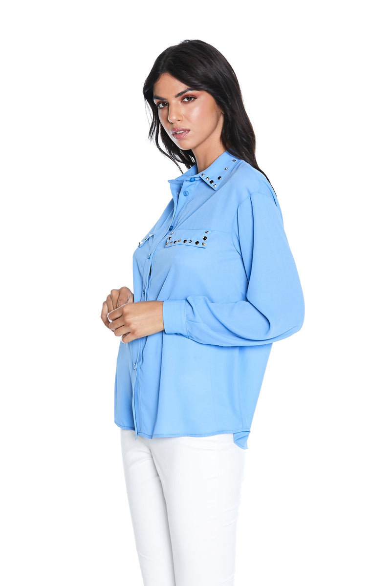 Camicia ADOR manica lunga con patte più applicazione borchie