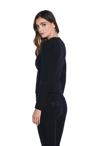 Giacca BLACK manica lunga collo chanel con zip più tagli seno