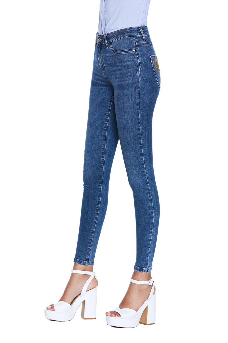 Jeggings DAISY vita alta con ricamo tasca logo
