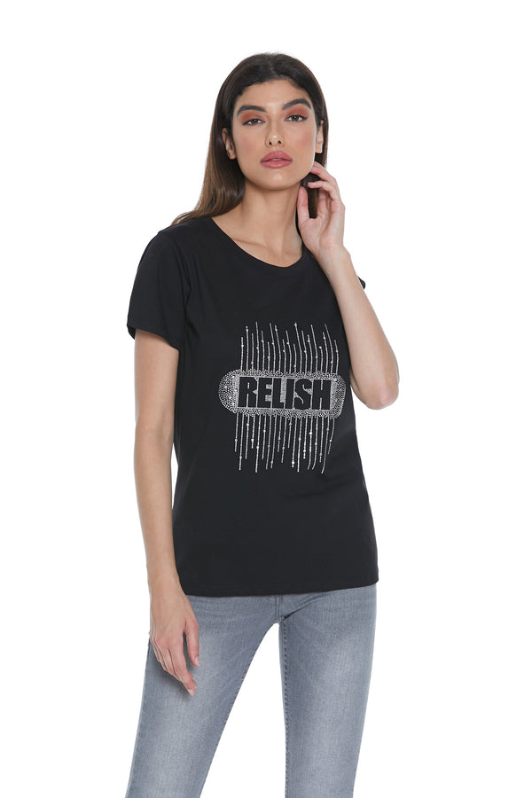 T-shirt ARLO mezza manica con applicazioni strass