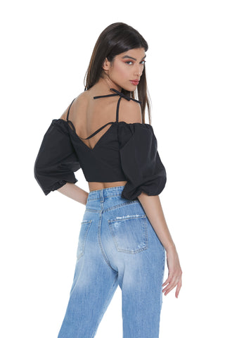 Blusa TAMAMI corta manica a 3/4 palloncino scollo cuore con spalline più arricci