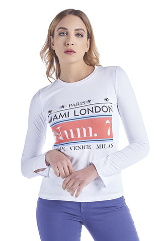 T-Shirt con stampa e dettagli borchie, relish fashion moda, abbigliamento femminile