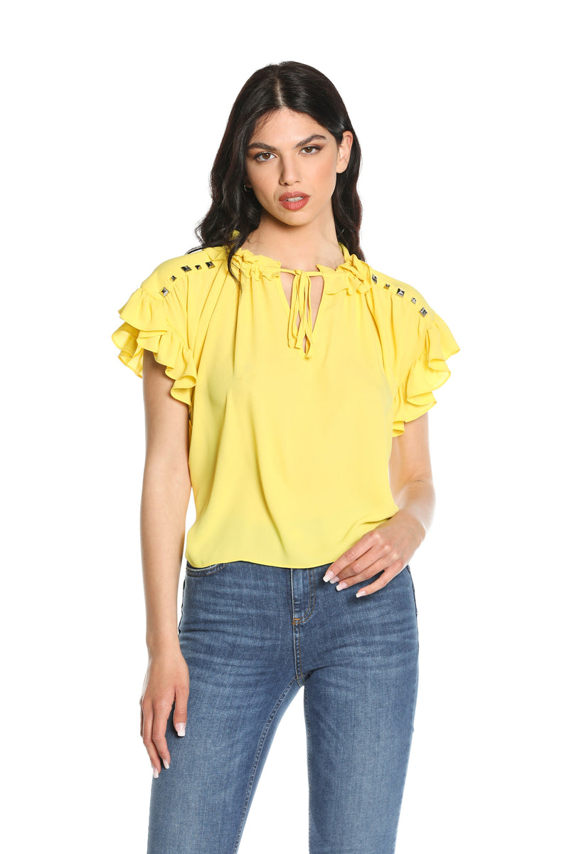 Blusa FRESH mezza manica rouches scollo con coulisse più rouches più goccia più laccetto