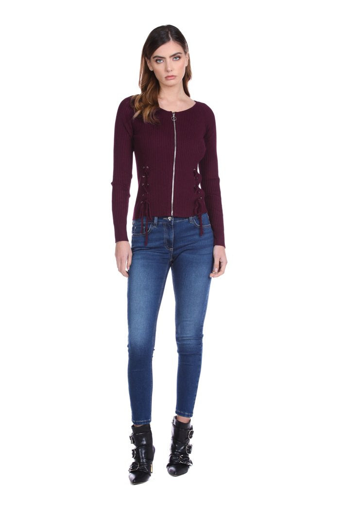 Cardigan DERLUST corto manica lunga con stringhe più zip costine