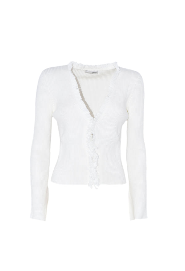 Cardigan WAZ corto manica lunga costina con profili georgette