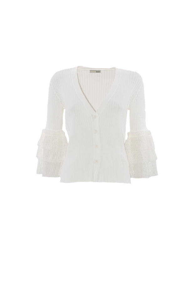 Cardigan PASU manica a 3/4 con tulle plumetis più costina