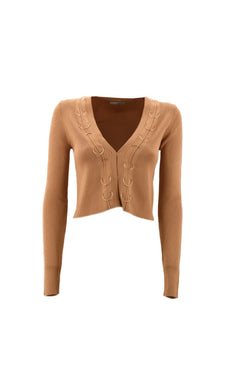 Cardigan ERJIN corto manica lunga scollo v con dettaglio anelli  più ganci costina