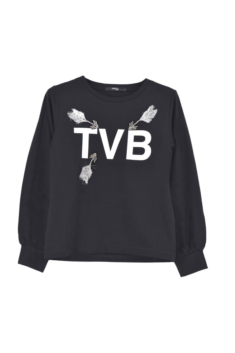 T-Shirt MANDRAKY per bambina manica lunga Stampa Tvb più Patch Frecce Strass