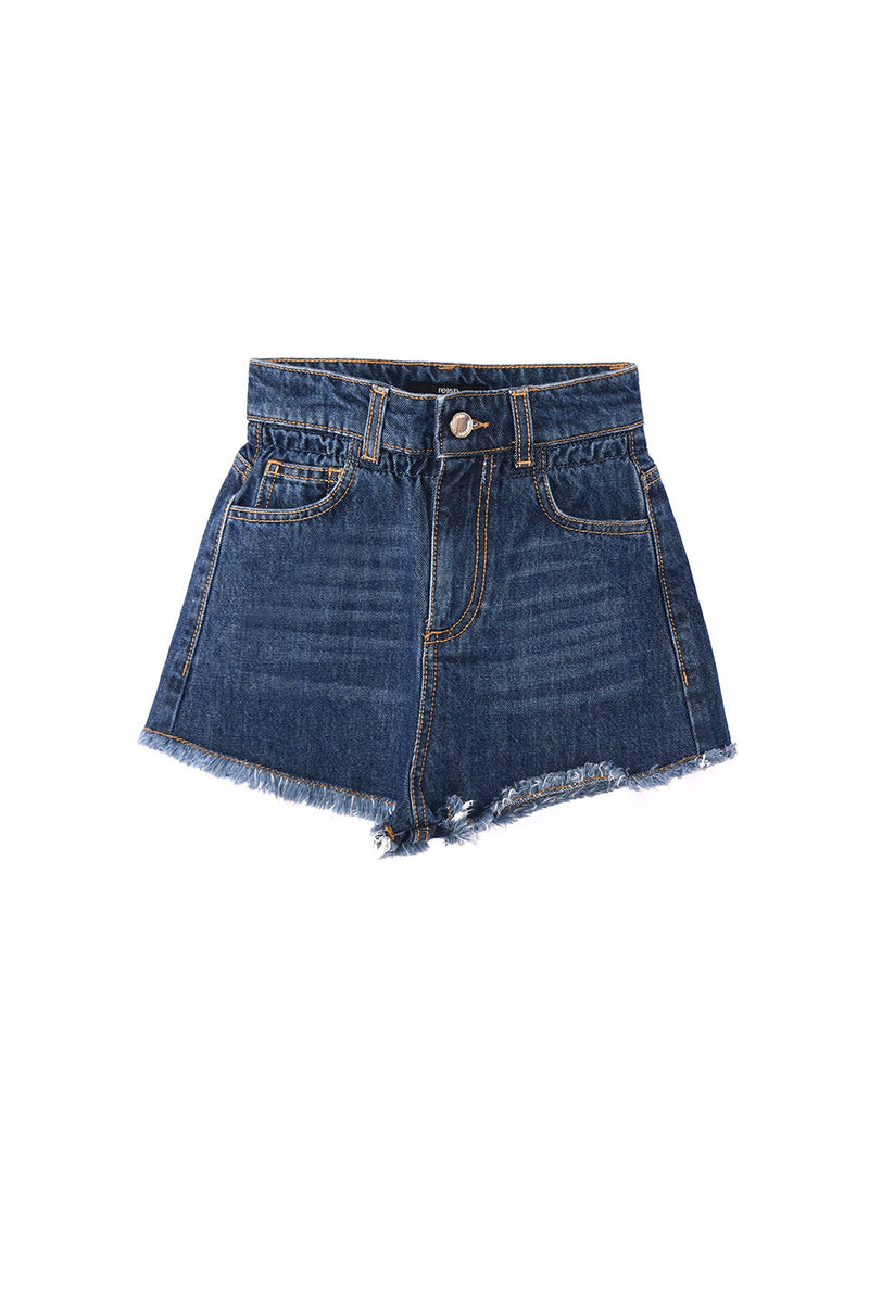 Short DRETYJ 1 per bambina Bott.Sfrangiato Arriccio Vita Denim