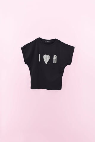 T-shirt BERSAIS per bambina mezza manica con applicazione catene strass