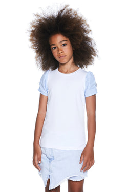 T-shirt GONDOLIERA mezza manica righe con arricci più applic. Gioiello con stampa interna