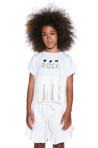 T-shirt OCK mezza manica con scritta rock borchie  più  frange ecopelle