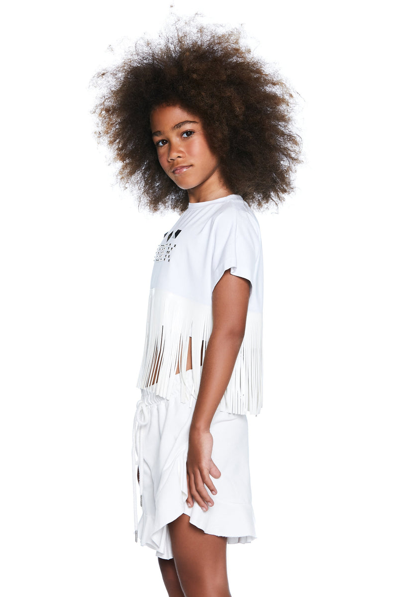 T-shirt OCK mezza manica con scritta rock borchie  più  frange ecopelle