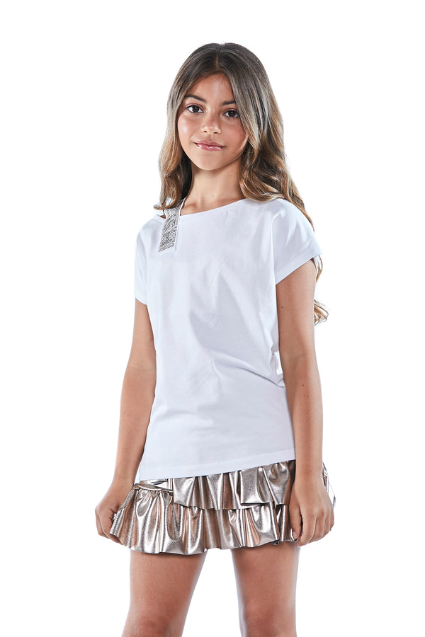 T-shirt BRETINA mezza manica aletta scollo barca con spallina più strass logo più stampa int.