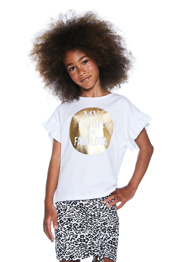 T-shirt CAGNAMENA mezza manica gale con stampa lamina