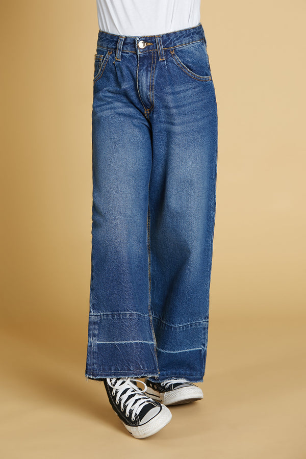 Panta PLEIONE 1 bott.5 ts.wide leg a contrasto denim