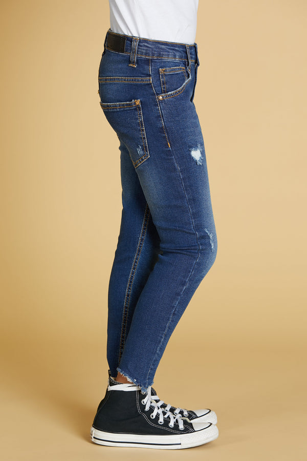 Panta MUSICA 1 bot.5 ts.skinny fit con strappi più orlo sfrangiato irreg.denim