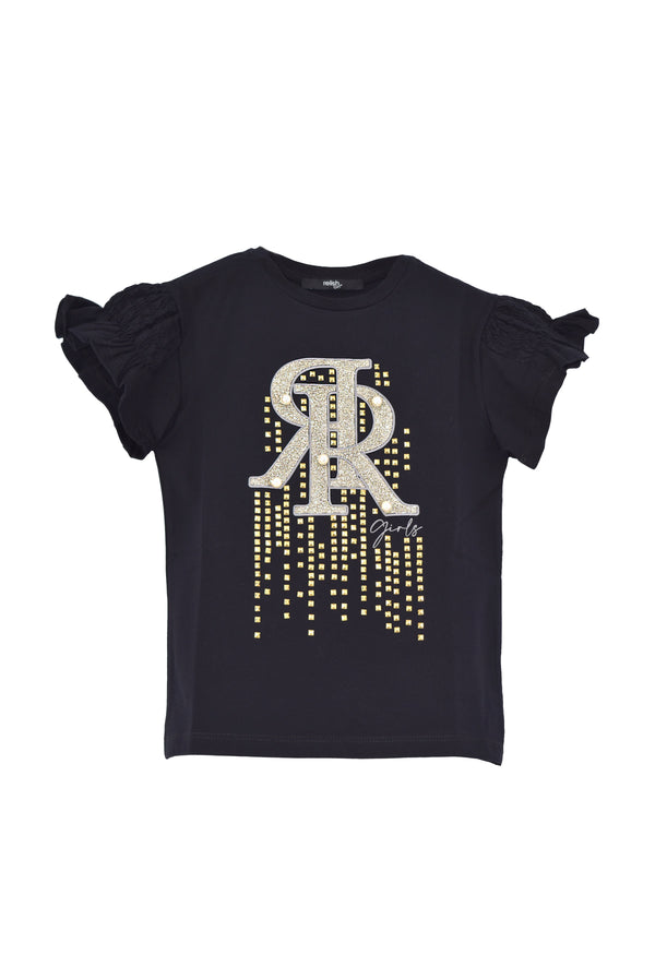 T-shirt RR mezza manica gale più arricci più stampa glitter rr più  borchie più perle