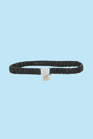 Cintura MISAKO_BLACK con elastico più fibbia più strass più catena ecopelle opaca