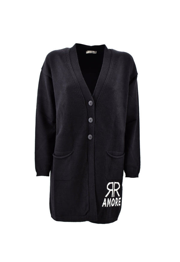 Cardigan DIRTENZ lungo manica lunga con tasche più Cintura più jacquard amore
